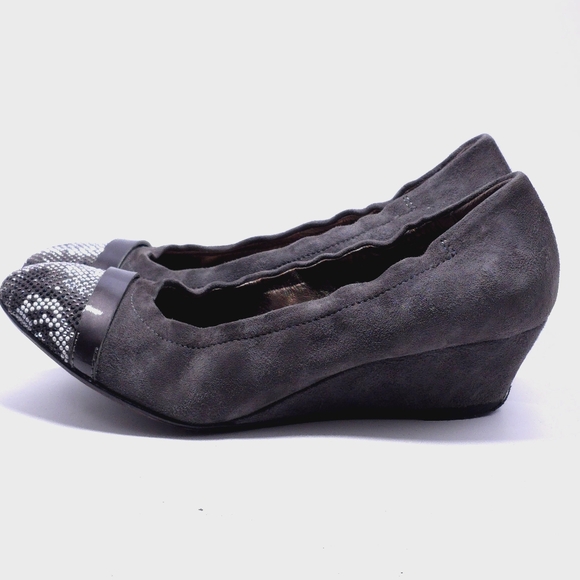 Womens Sz 6 (36.5) AGL Wedge Attilio Giusti Leombruni Gray Snake Studded Ballet - Picture 6 of 11